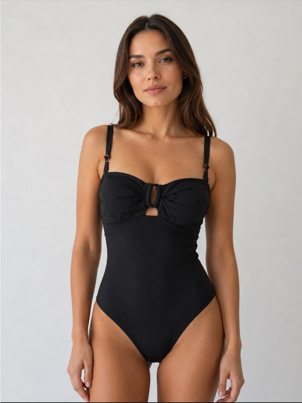 La Vie En Rose Black One Piece Swimsuit M Cutout Front Adjustable Straps NWT